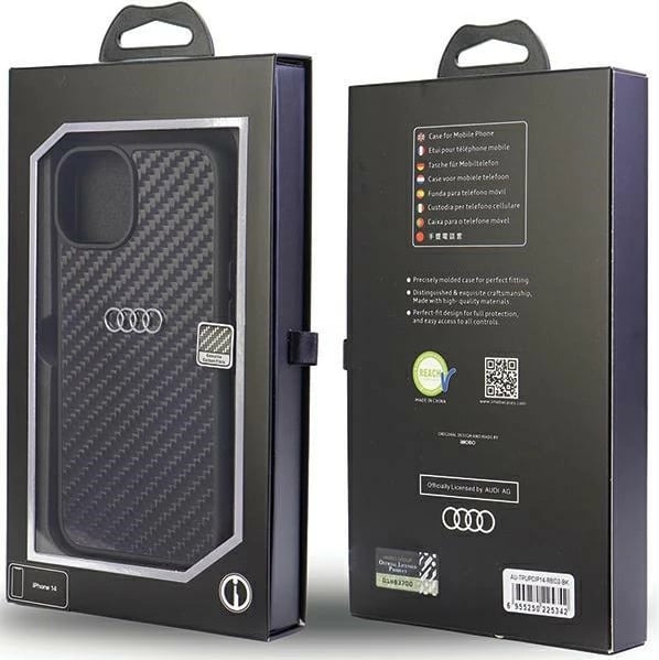 Mbështjellës Audi Carbon Fiber për iPhone 14 6.1", i zi