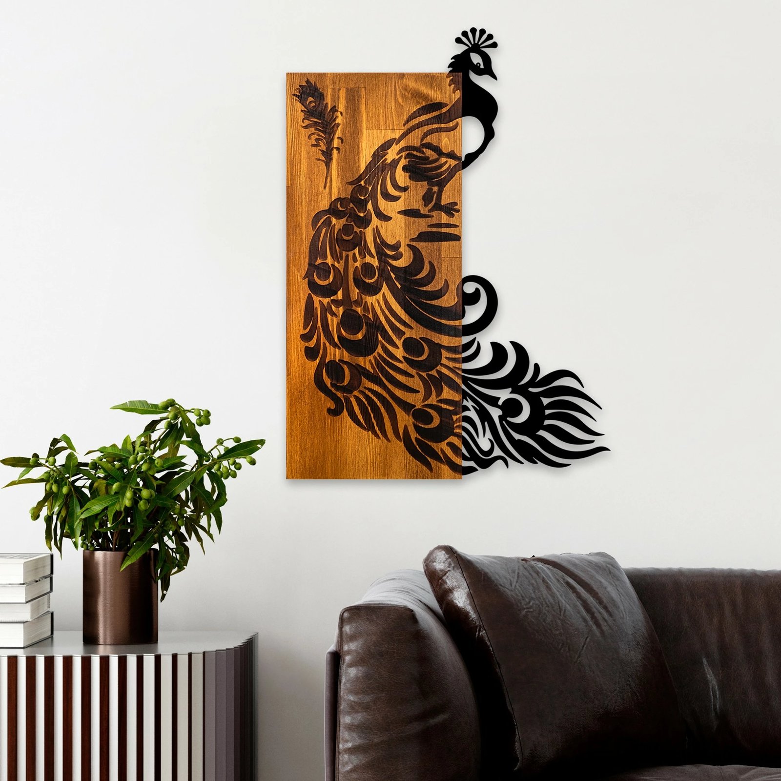 Aksesor dekorativ prej druri për mur, Wallity, pallua, ngjyrë arre dhe e zezë