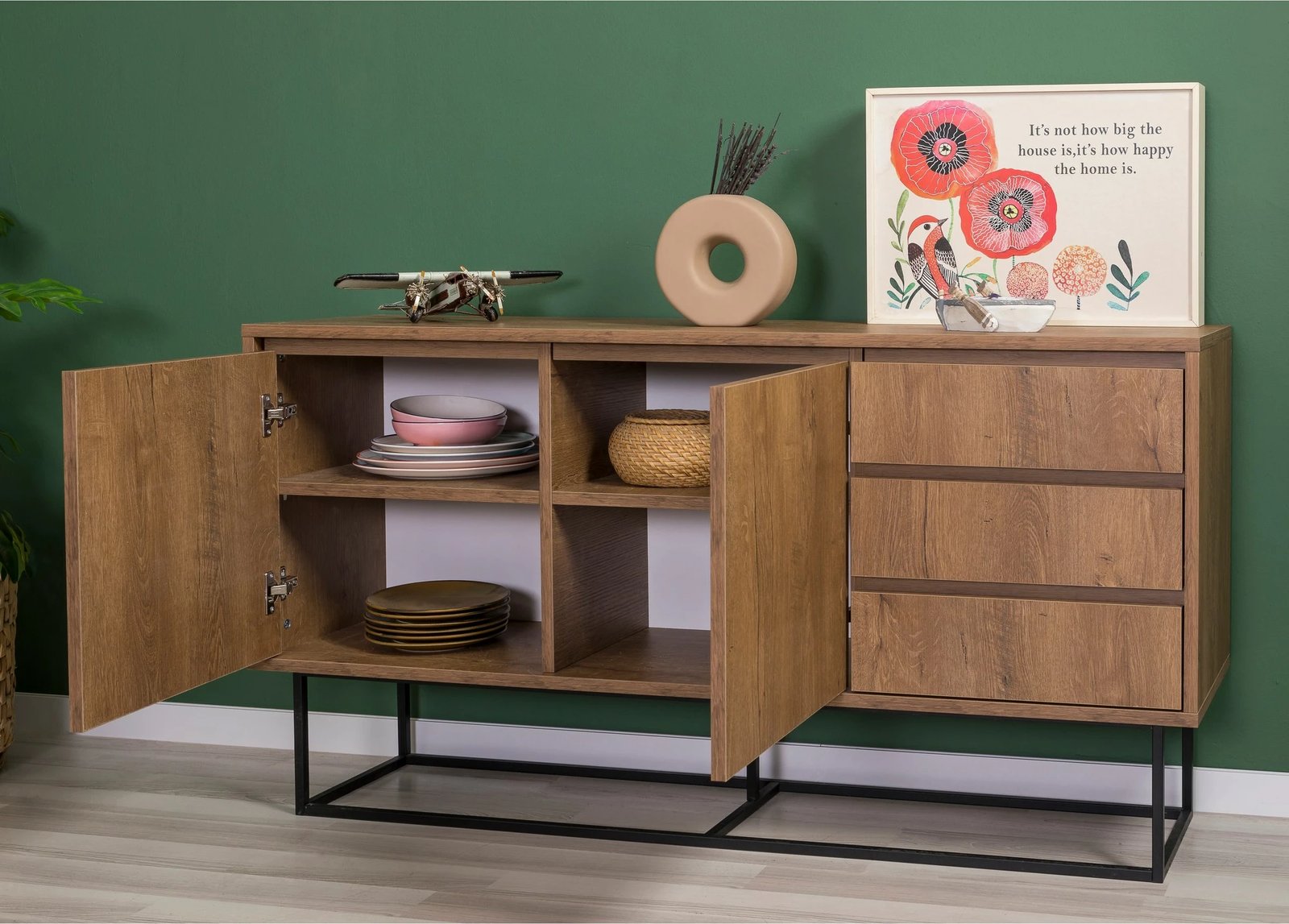 Set mobiljesh për dhomë dite Skye Decor, Laxus Takım 19, ngjyrë arre dhe e zezë