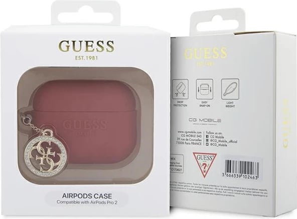 Mbështjellës Guess 3D Rubber 4G Diamond Charm për AirPods Pro 2, Silikon, Kuq