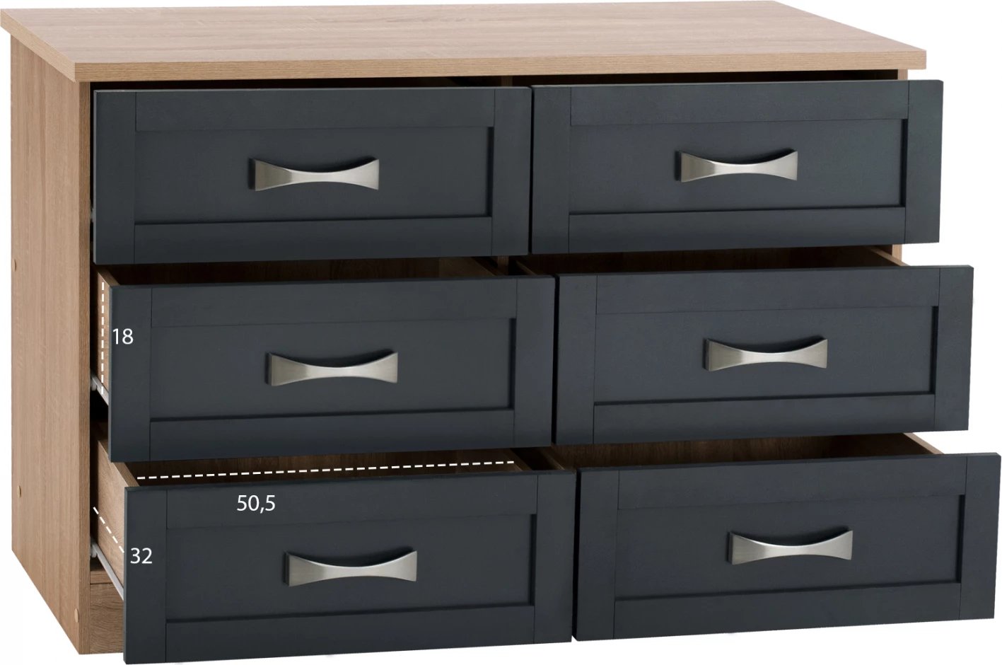 Komodinë dhome gjumi - Sirtar FH317.04 me 6 sirtarë Sonama-Gri 120x40x76cm