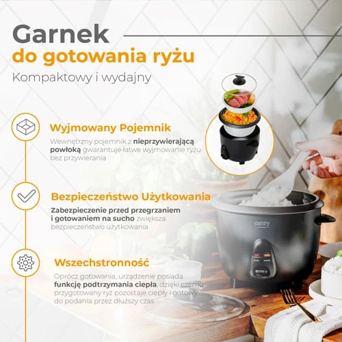 Gatuese orizi elektrike, Camry CR 6419, 1L 400W, me funksion ruajtje nxehtësie, shportë avullimi, e zezë Gatuese orizi elektrike, Camry CR 6419, 1L 400W, me funksion ruajtje nxehtësie, shportë avullimi, e zezë
