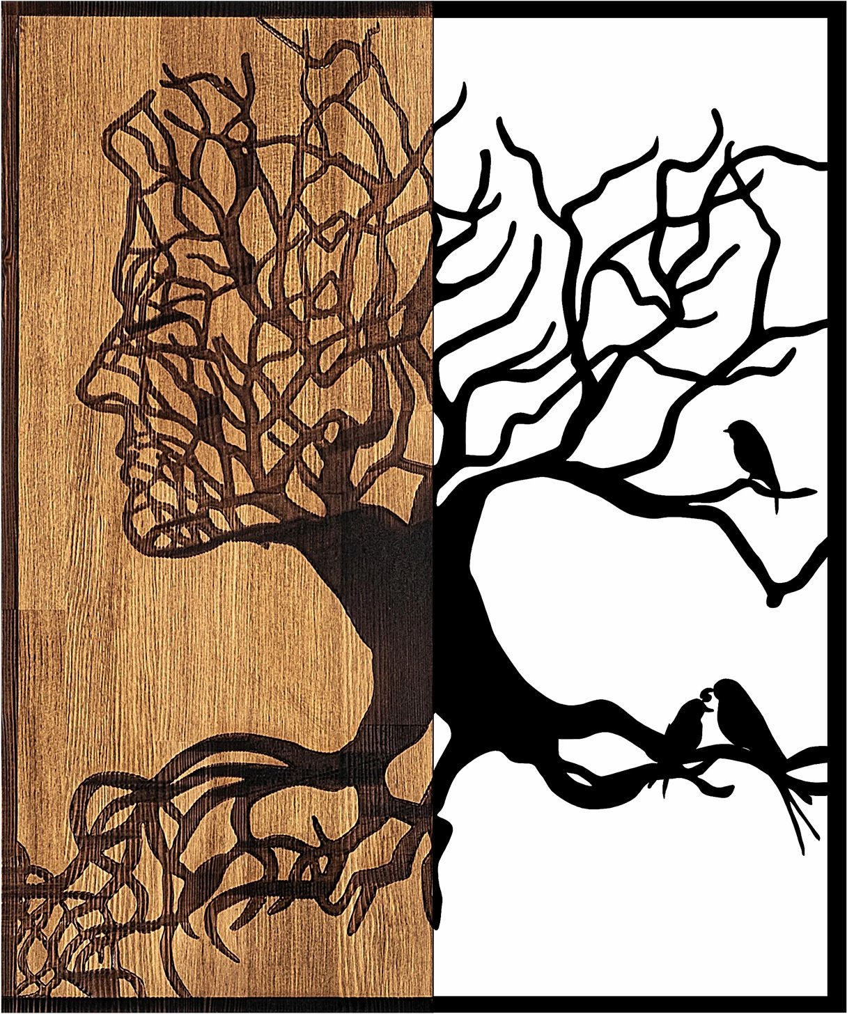 Aksesor dekorativ për mur, dru dhe metal, dizajn pemë, Wallity, 49x3x58cm