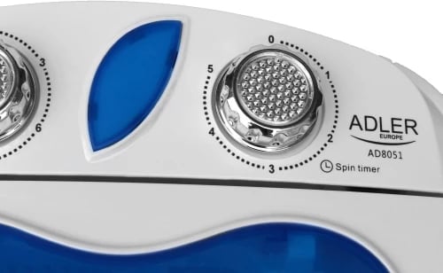 Makineri larëse portative me shtrydhje, Adler AD 8051, 3 kg larje, 1 kg shtrydhje, program 15 min, e bardhë/blu