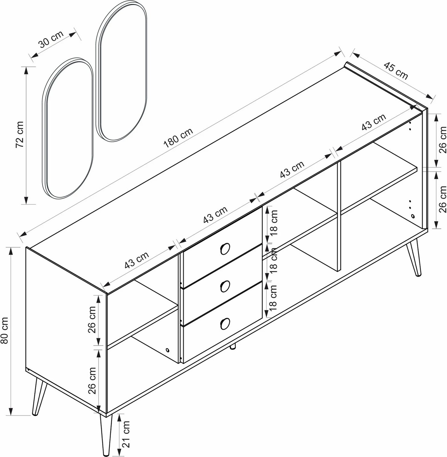 Konsolë Skye Decor, pasqyra Mitra, e bardhë Konsolë Skye Decor, pasqyra Mitra, e bardhë