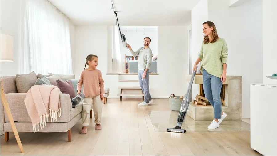 Fshesë me korrent 2-në-1 Bosch Serie 4 BBH3K2801, Pa qese, Argjendtë