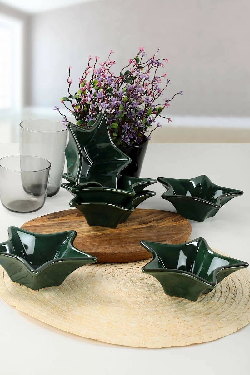 Set tasash qeramike (6 copë), Hermia Concept, ngjyrë e gjelbër e errët, ST600306FRA5A839700MATD400