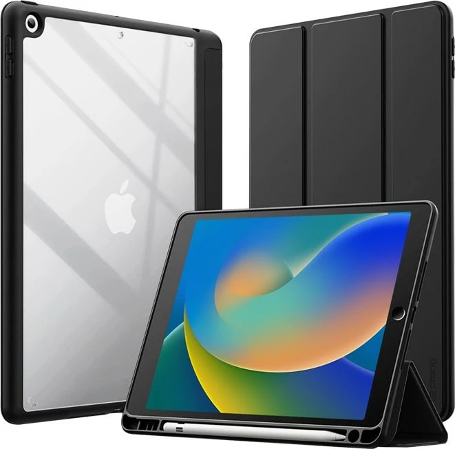 Mbështjellës CRONG PrimeFolio për iPad 10.2 (2019-2021), me vend për Apple Pencil, i zi/transparente