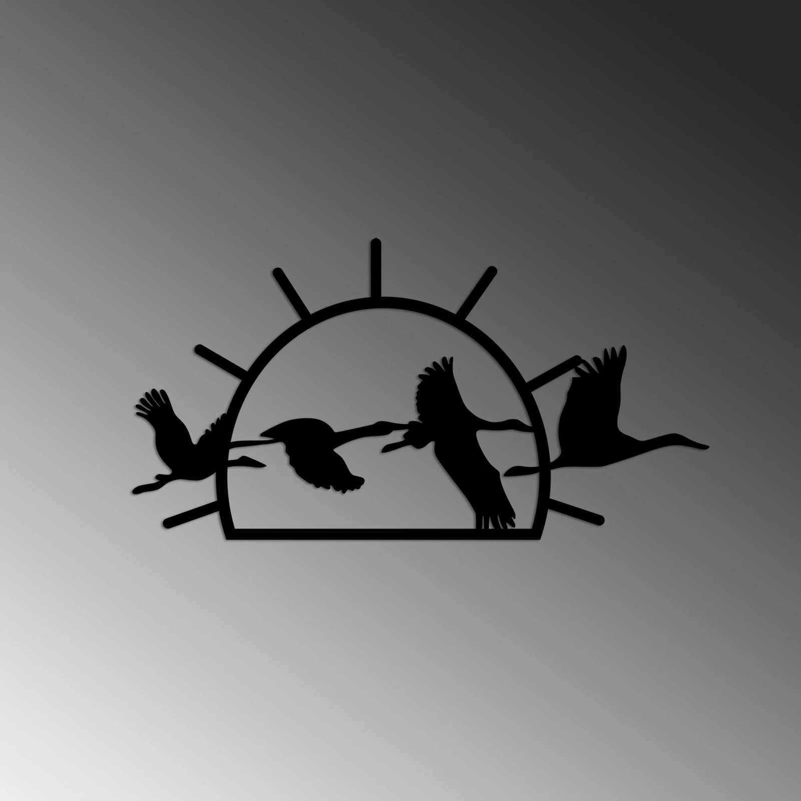 Aksesor dekorativ metalik për mur, zogj migrantë, Wallity, i zi, 70x36cm