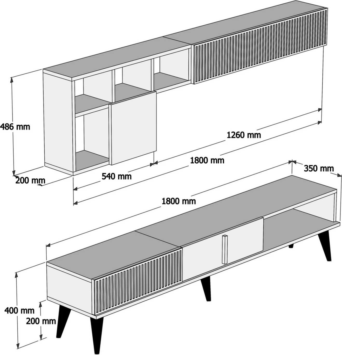 Mobilje TV melamine, ngjyrë arre dhe mermer i bardhë, 180x35x40 cm, FH9438.01