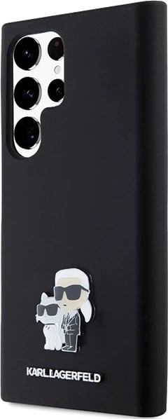 Mbështjellës Karl Lagerfeld Silicone Karl&Choupette Metal Pin për Samsung Galaxy S24 Ultra, i zi
