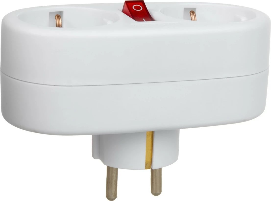 Adapter prizash me ndërprerës, Maclean MCE338F, 2 dalje Type F (Schuko), i bardhë