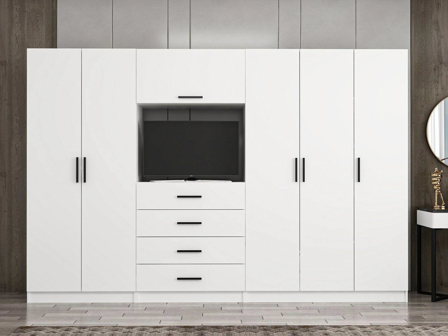 Dollap për rroba, ngjyrë e bardhë, Skye Decor, 315x210x52cm, 10 pjesë