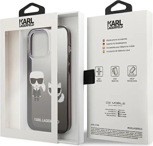 Mbështjellës Karl Lagerfeld KLHCP13LTGKCK për iPhone 13/13 Pro 6.1", Gradient Ikonik Karl & Choupette, i zi