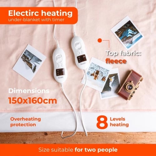 nën-batanije elektrike ngrohëse me timer, Adler Camry CR 7424, dyshe 150x160 cm, 8 nivele ngrohjeje, e larë në 30°C, 2x60W