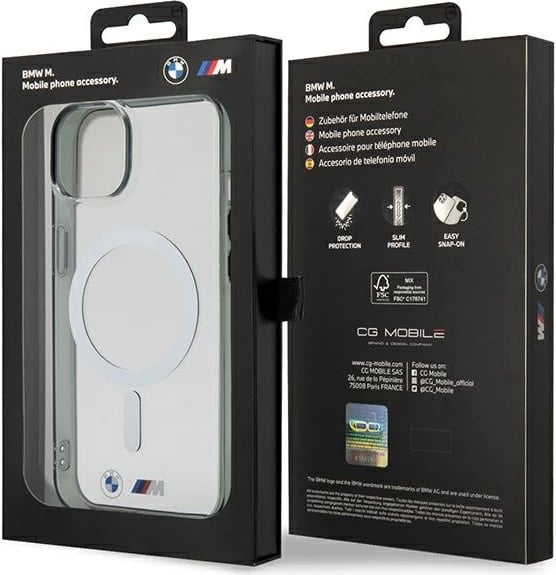 Mbështjellës BMW Silver Ring MagSafe për iPhone 14 6.1", transparent
