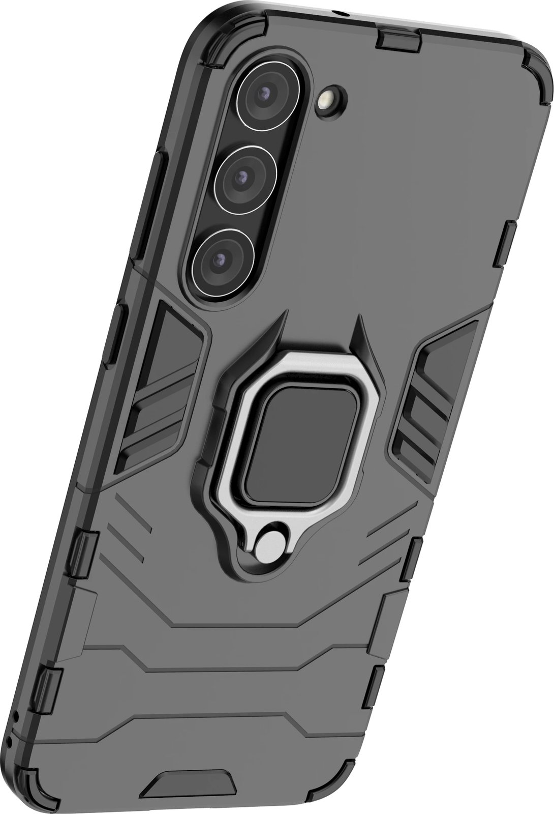 Mbështjellës Hurtel Ring Armor për Samsung Galaxy S23+, me unazë magnetike, i zi