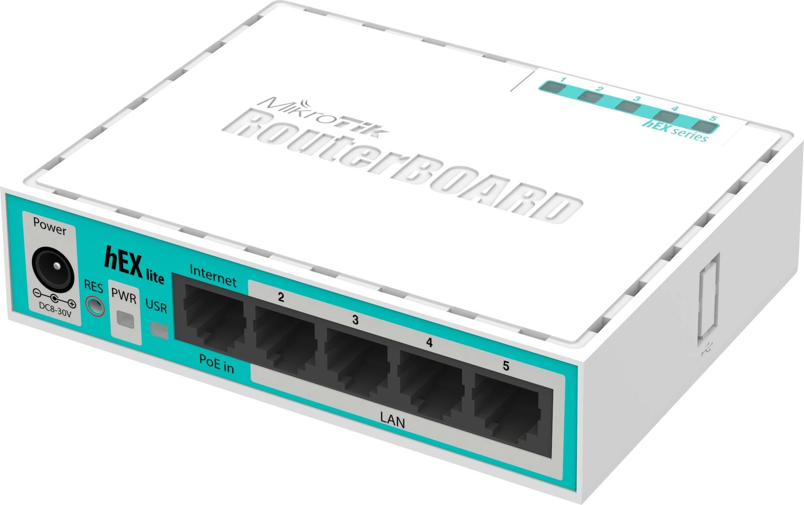 Router MikroTik hEX lite, 5 porte Ethernet, Bardhë