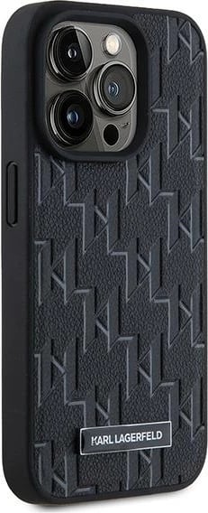 Mbështjellës Karl Lagerfeld Leather Monogram Metal Logo për iPhone 15 Pro Max, i zi