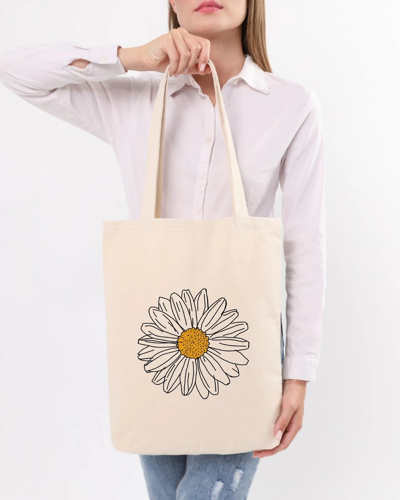 Çantë tote Zoozie Bags, krem, 35x40x8cm, me lule