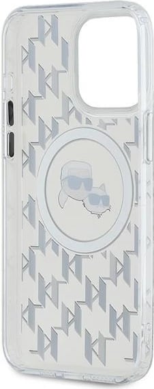 Mbështjellës Karl Lagerfeld IML Monogram Karl & Choupette Head MagSafe për iPhone 15 Pro Max, Transparent