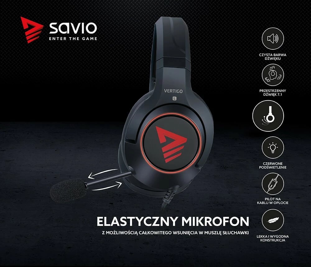 Kufje gaming Savio Vertigo me mikrofon, Surround 7.1, USB, të zeza Kufje gaming Savio Vertigo me mikrofon, Surround 7.1, USB, të zeza
