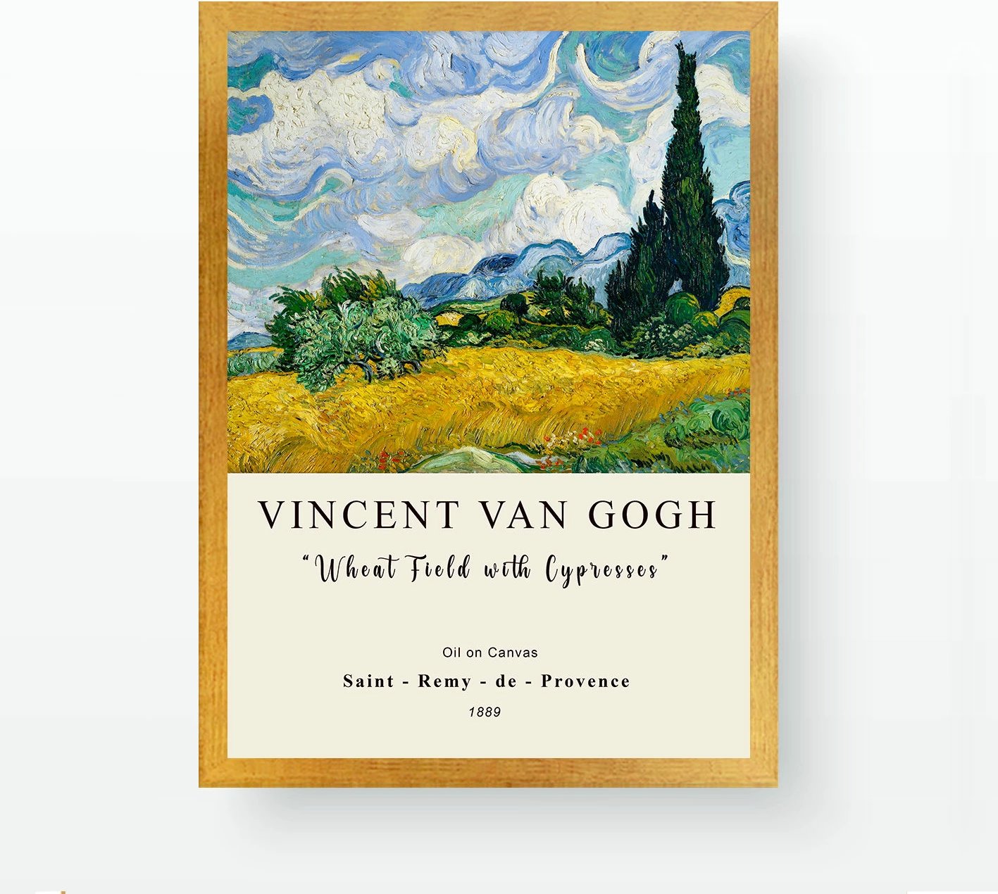 Pikturë dekorative me kornizë, Van Gogh Wheat Field with Cypresses, shumëngjyrëshe, 35x45cm, Wallity