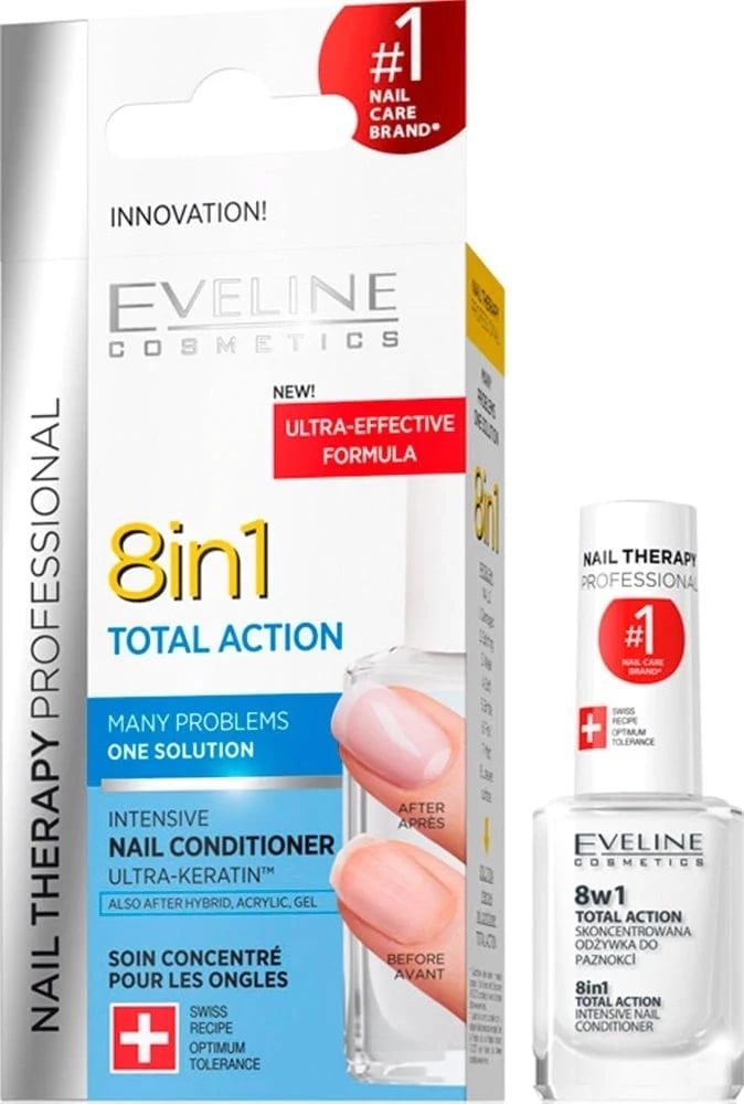 Kondicioner për thonj Eveline Cosmetics Nail Therapy Professional 8w1 Total Action, 12ml