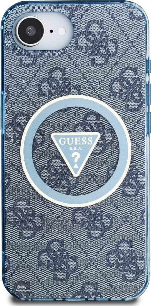 Mbështjellës Guess IML Metal Glitter 4G Circle Triangle MagSafe për iPhone 16e, Blu Mbështjellës Guess IML Metal Glitter 4G Circle Triangle MagSafe për iPhone 16e, Blu