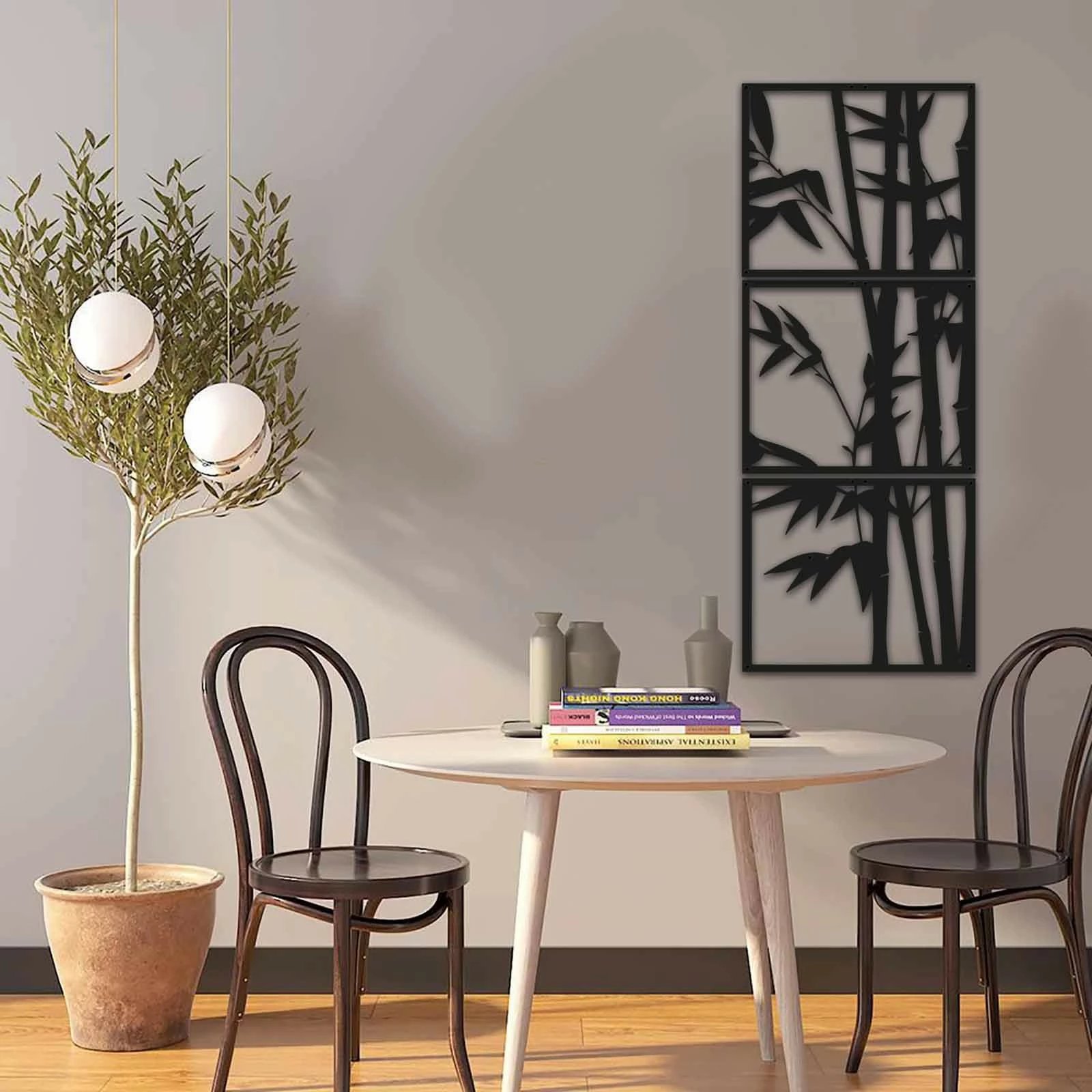 Aksesor dekorativ metalik për mur, Wallity MT-004, 3 pjesë, ngjyrë e zezë, 49x124cm