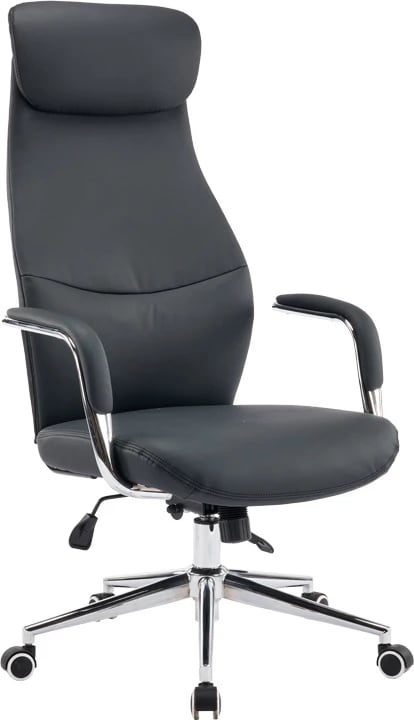 Karrige menaxheri për zyre Ferka, lëkurë PU e zezë, 64x71x120-128cm