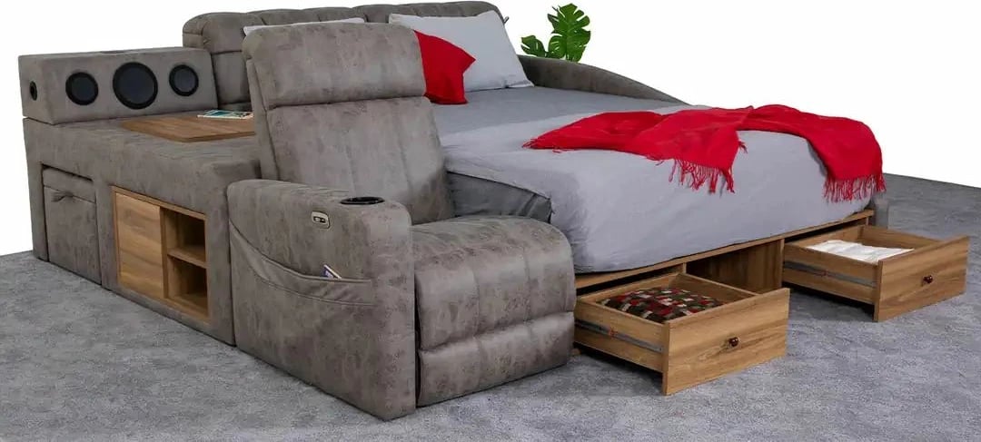 Krevat dopio me funksion masazhi, USB, audio, ngjyrë kafe, Skye Decor Whesley Smart