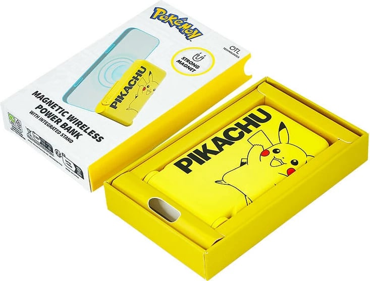 Powerbank magnetik OTL PK1191, 5000 mAh, USB-C 15W, Pikachu, verdhë me mbajtëse