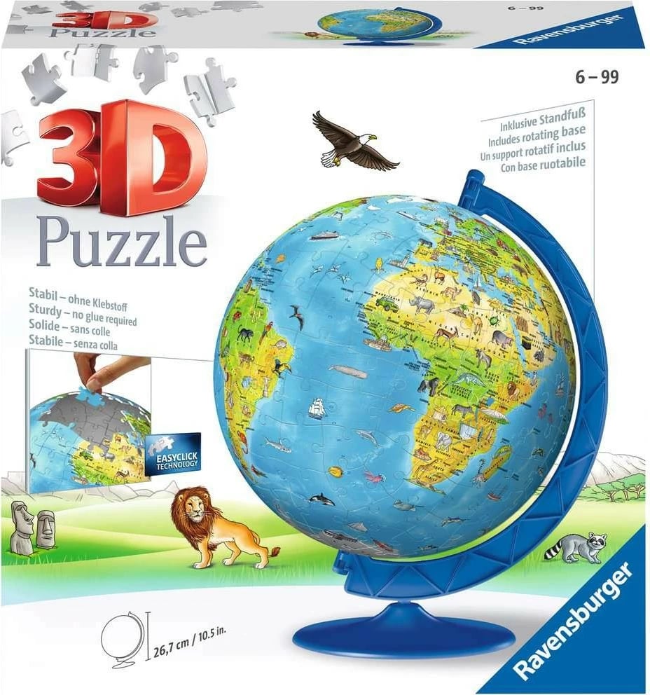 Puzzle 3D glob, Ravensburger, 180 pjesë, me bazë, shumëngjyrësh