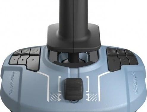 Joystick fluturimi me panel gazash, Thrustmaster 2960842, USB me kabllo, 17 butona, 8-way hat, për PC, Azure/Black, set