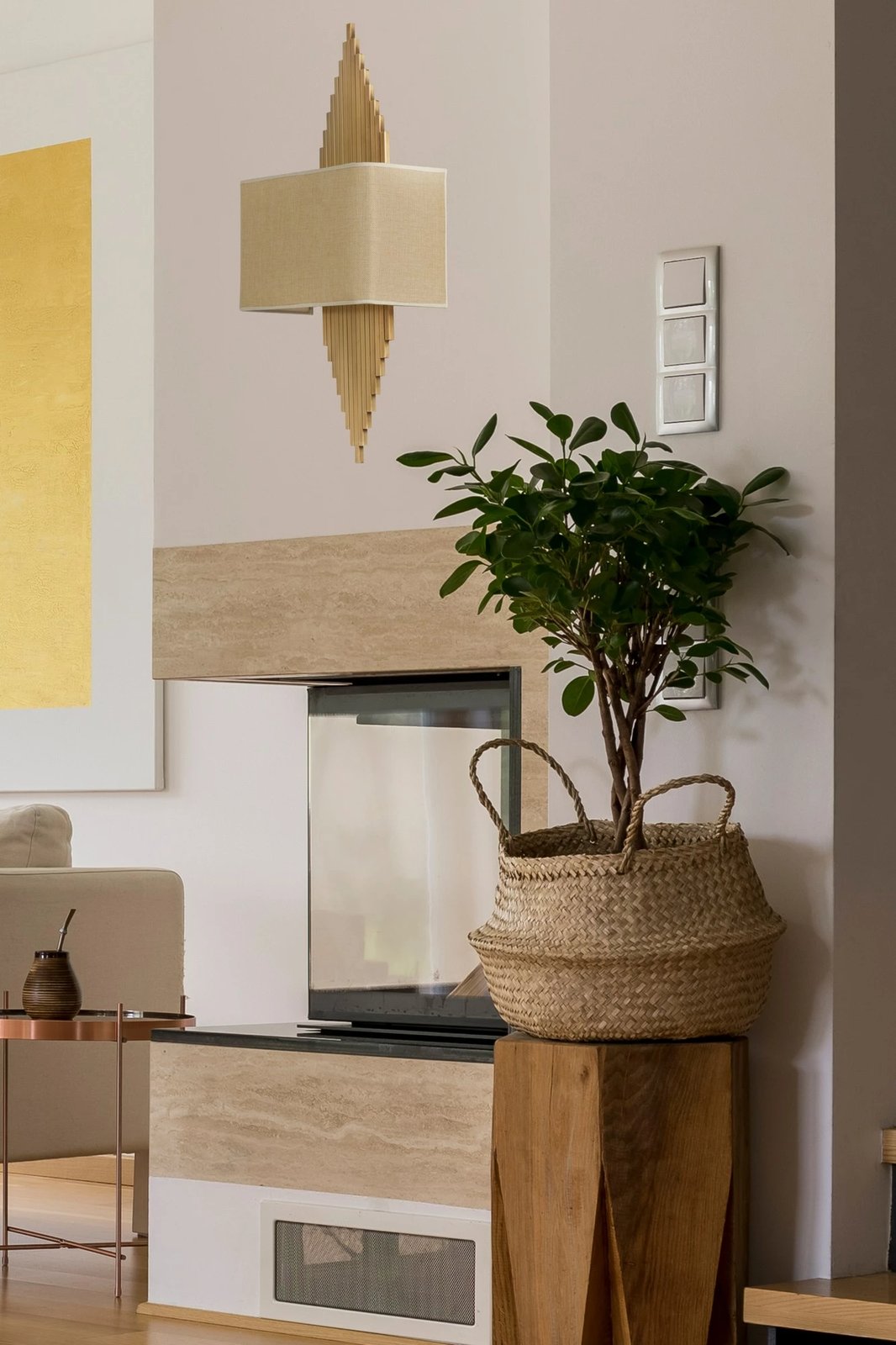 Llambë muri Opviq, Aslı - 8763-1P, ngjyrë ari dhe bezhë