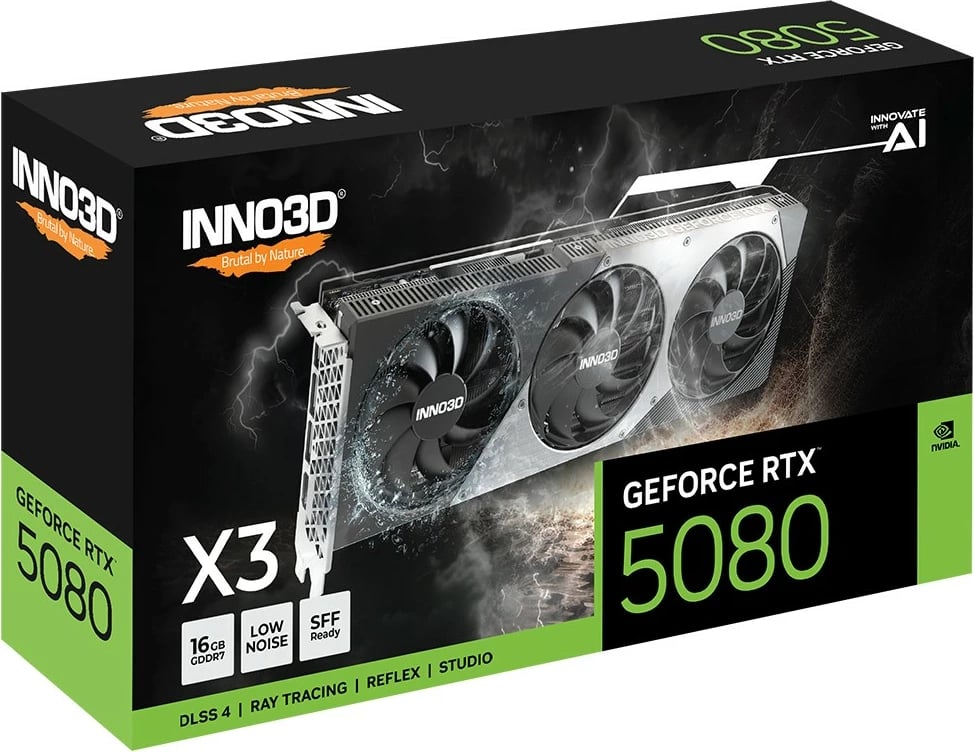 Kartelë grafike Inno3D GeForce RTX 5080, Seria X3 - 16GB - GDDR7 - 256-bit