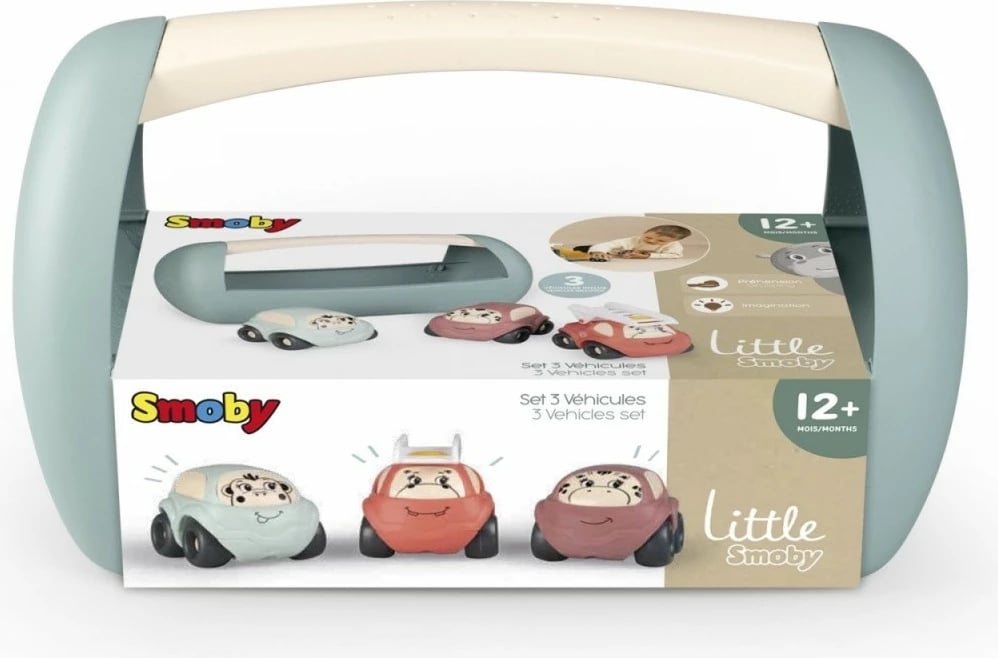 Set lodrash Little Smoby, 3 makina të vogla, kuti plastike, multikolor