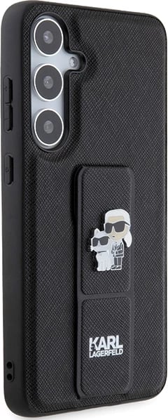 Mbështjellës Karl Lagerfeld Gripstand Saffiano Karl&Choupette Pins për Samsung Galaxy S24, i zi