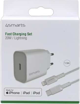 Karikues 4smarts 4S465591, 12 V, 1.5 m, Bardhë