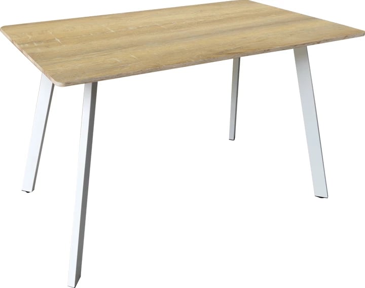 Tavolinë Squaro, sipërfaqe Sonoma, këmbë metalike të bardha, 120x70x75cm