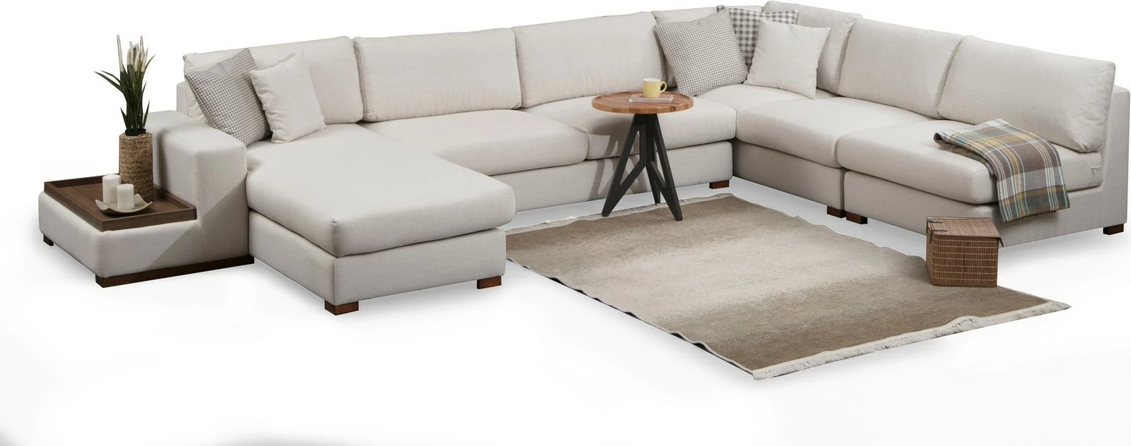 Këndare Atelier del Sofa, Loop 10, ngjyrë bezhë, këmbë druri arre, 5 pjesë