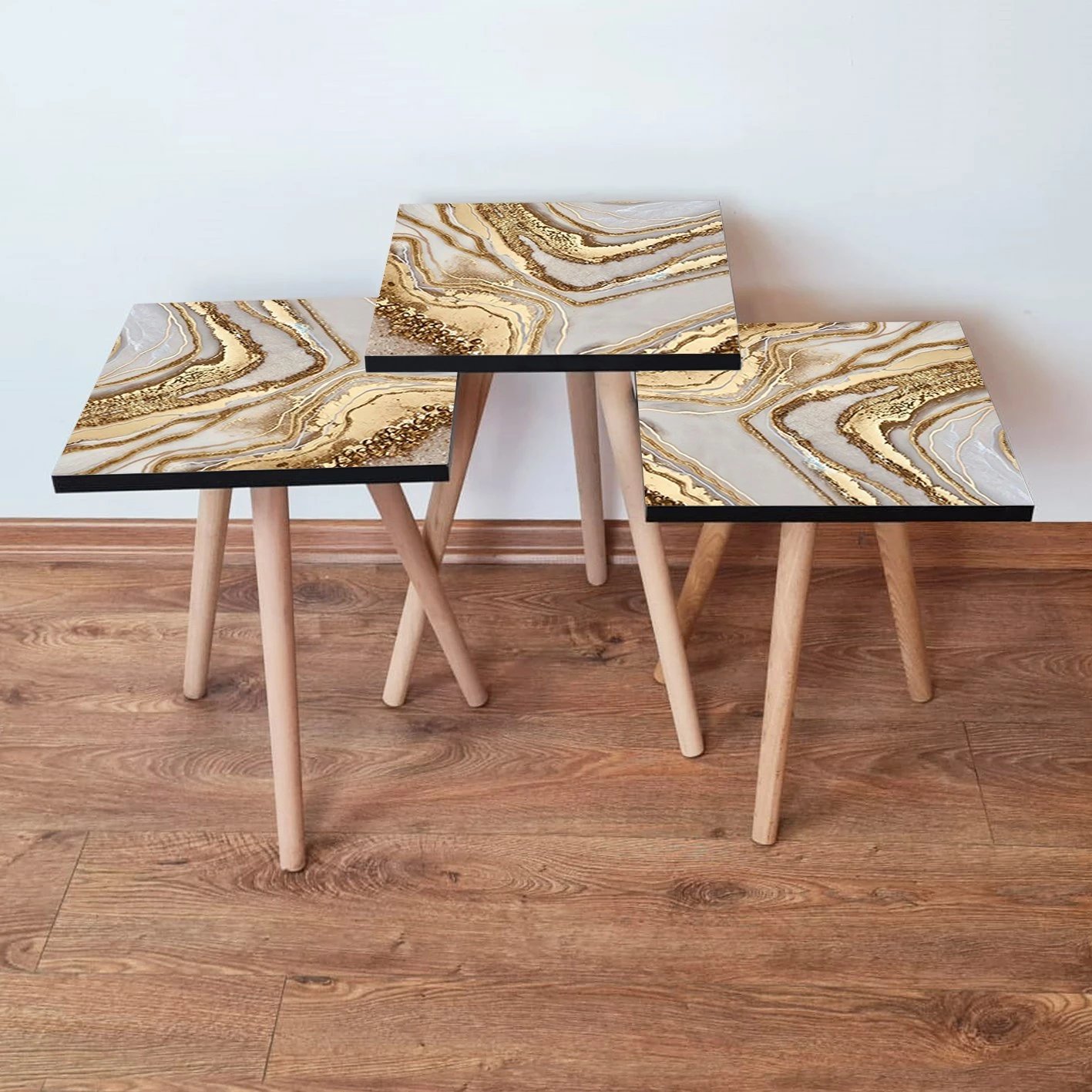 Set tavolinash ndihmëse të mbivendosura, 3 copë, Skye Decor, 3Shp263, bezhë, kafe, ari