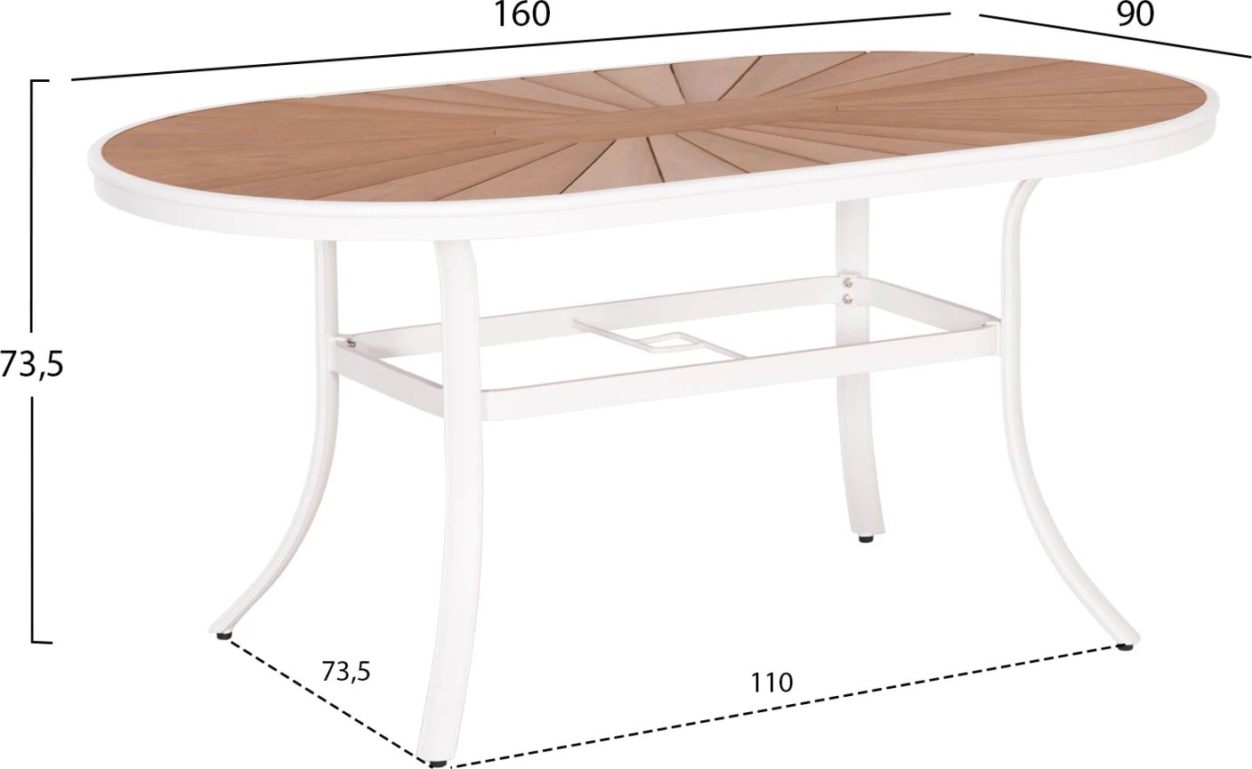 Tavolinë për terasë TELAMO FH6288.02 alumin në të bardhë & sipërfaqe tavoline polywood 160x90Χ73.5cm