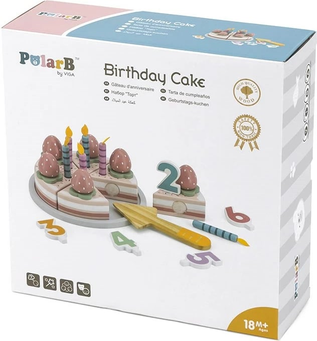 Set lodër tortë ditëlindjeje prej druri, Viga, 26 pjesë, 18m+, multingjyrësh