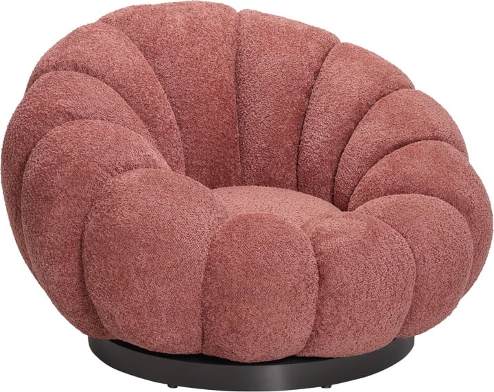 Fotel rrotullues me stol Nester, stof boucle, ngjyrë mollë e kalbur, 98x97x69cm