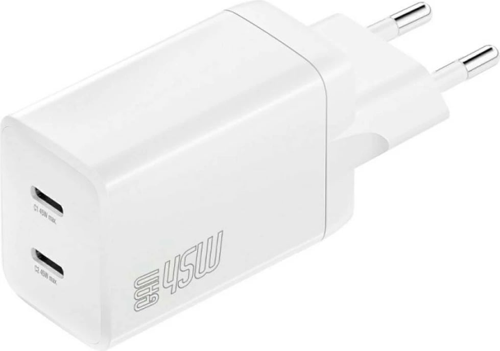 Karikues muri 4smarts PD Plug Dual 45W GaN 2xUSB-C, i bardhë
