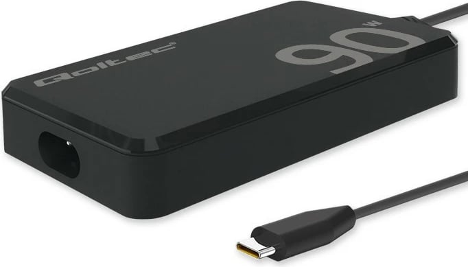 Karikues muri Qoltec 52422, 90W GaN, USB-C 3.1, me kabllo, i zi