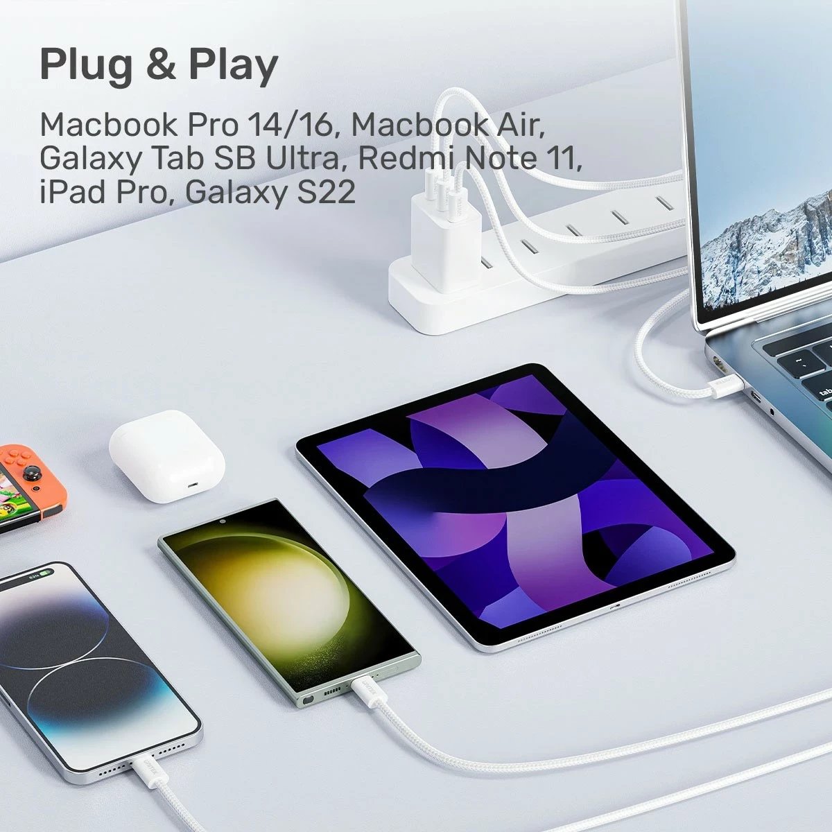 Kabëll Unitek USB-C PD 100W, 1m, bardhë Kabëll Unitek USB-C PD 100W, 1m, bardhë