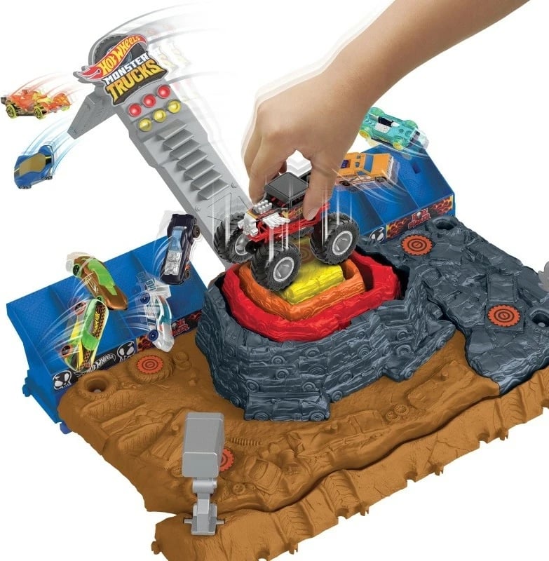 Set lodrash Hot Wheels Monster Trucks Arena Smashers Bone Shaker Demolition Pyramid, HNB96, shumëngjyrësh